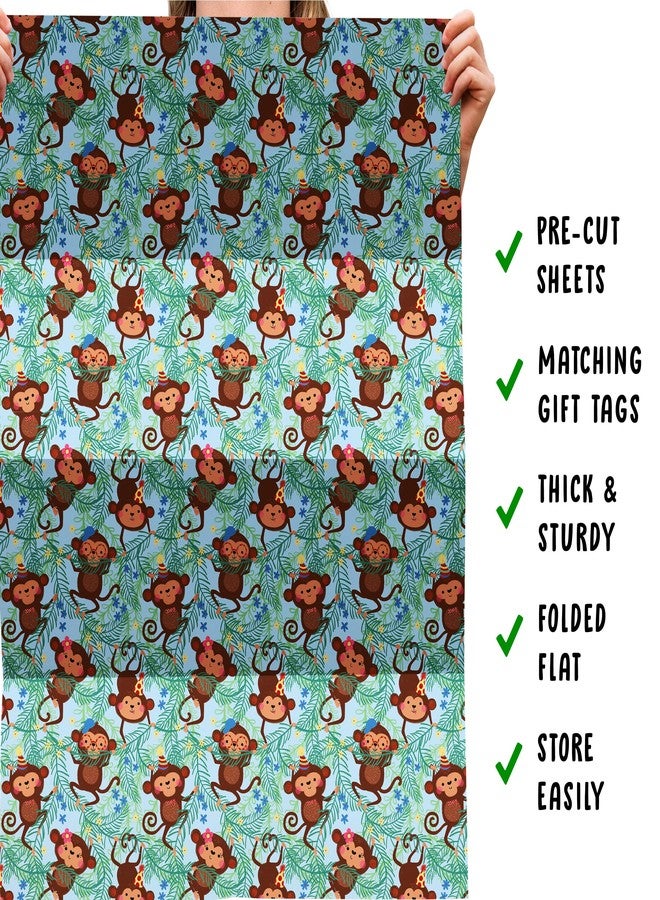 CENTRAL 23 Birthday Gift Wrap for Kids - 6 Sheets of Animal GiftWrap - Monkey - Safari Jungle Wilderness - For Boys and Girls - Comes with Fun Stickers - Recyclable - Image 5